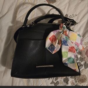 Steve Madden Black Satchel with Multicolor Scarf Accent
